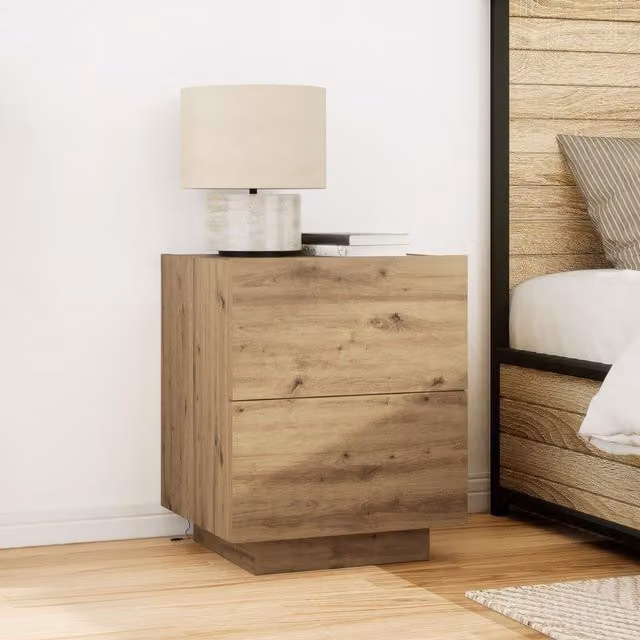 Berkfield Home Set of 2 Artisan Oak Bedside Cabinets with Integrated LED Lights, Brown, W: 45 cm, D: 40 cm, H: 55 cm