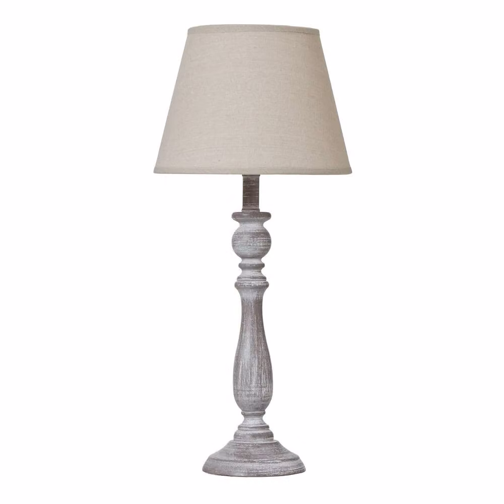 Wyld Haus Giverny Whitewashed Turned Wooden Pillar Table Lamp with Cream Linen Shade in White, Height: 33.02 cm – 3