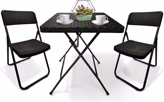 NETTA Rattan Effect Bistro Table and Chairs Set in Brown and Black