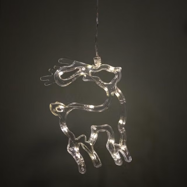 Samuel Alexander Battery Operated Light Up Christmas Reindeer Window Decoration with Warm White LEDs, Clear/White, 19 cm