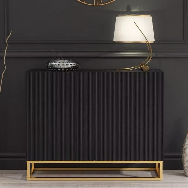 Mex Furniture LTD Ripple Sideboard in Black with Fluted Doors, W: 100 cm, H: 80 cm, D: 35 cm – 1