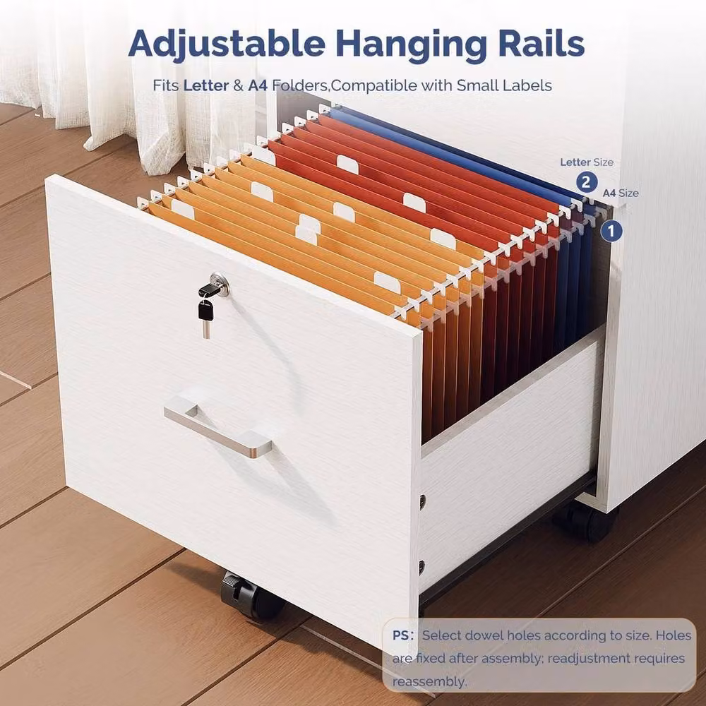 KORVIXA Lockable 2-Drawer Office File Cabinet in White – 2