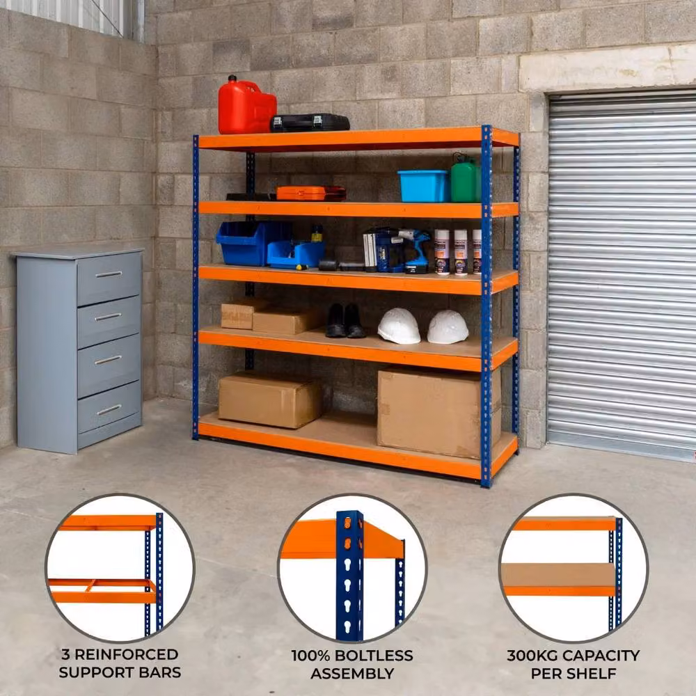 Monstershop S-Rax 5 Shelf Industrial Racking in Blue, H x W x D: 180 x 180 x 60 cm – 2
