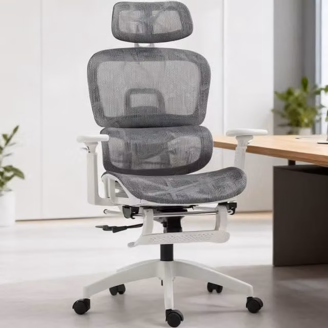 ERGOVEXA Ergonomic Multi-Adjustable Mesh Office Chair in Grey with Headrest and Seat Depth Adjustment – 1