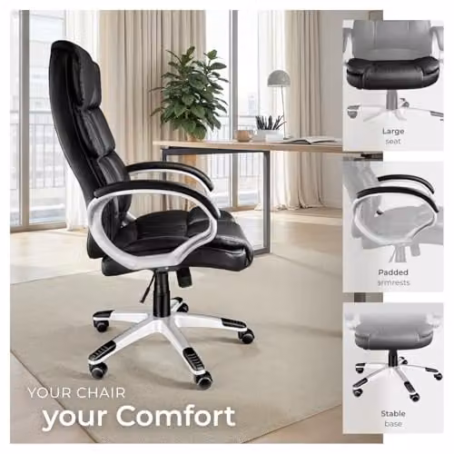 tectake Jonas Executive Office Chair in Black with Synthetic Leather and Headrest – 7