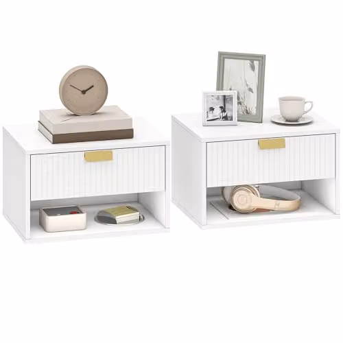 HOMCOM Set of 2 Modern Floating Bedside Tables in White, W: 40 cm, D: 30 cm, H: 25 cm – 1
