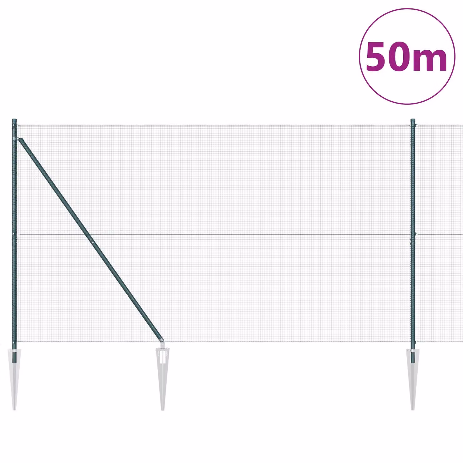 Berkfield Home Green Steel Welded Wire Fence with 13 In-Ground Spike Posts, W: 1.5 m, L: 50 m – 2