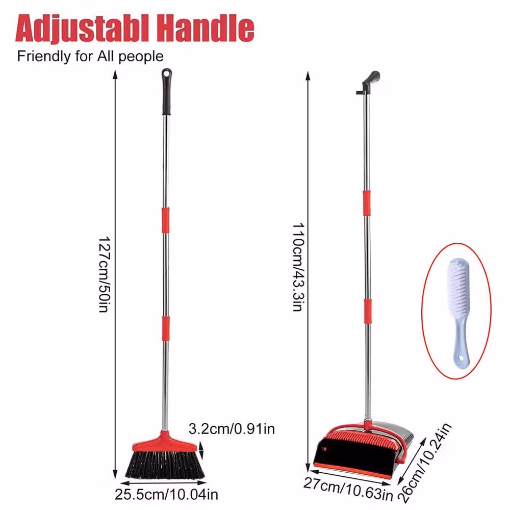 Ventryn Dustpan and Brush Set with Long Aluminium Handle and Red Plastic Broom – 2