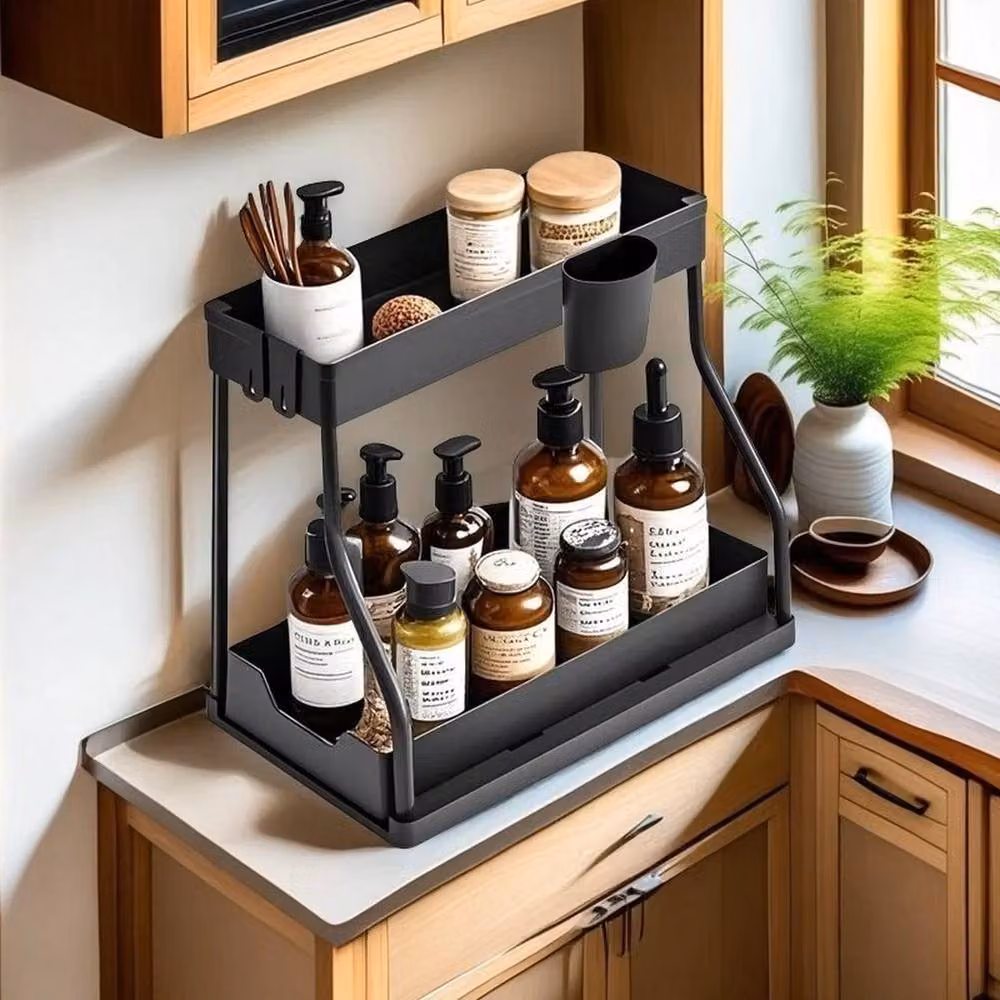VOGREX Black Metal and Plastic Hanging Sink Side Dish Drying Rack – 3