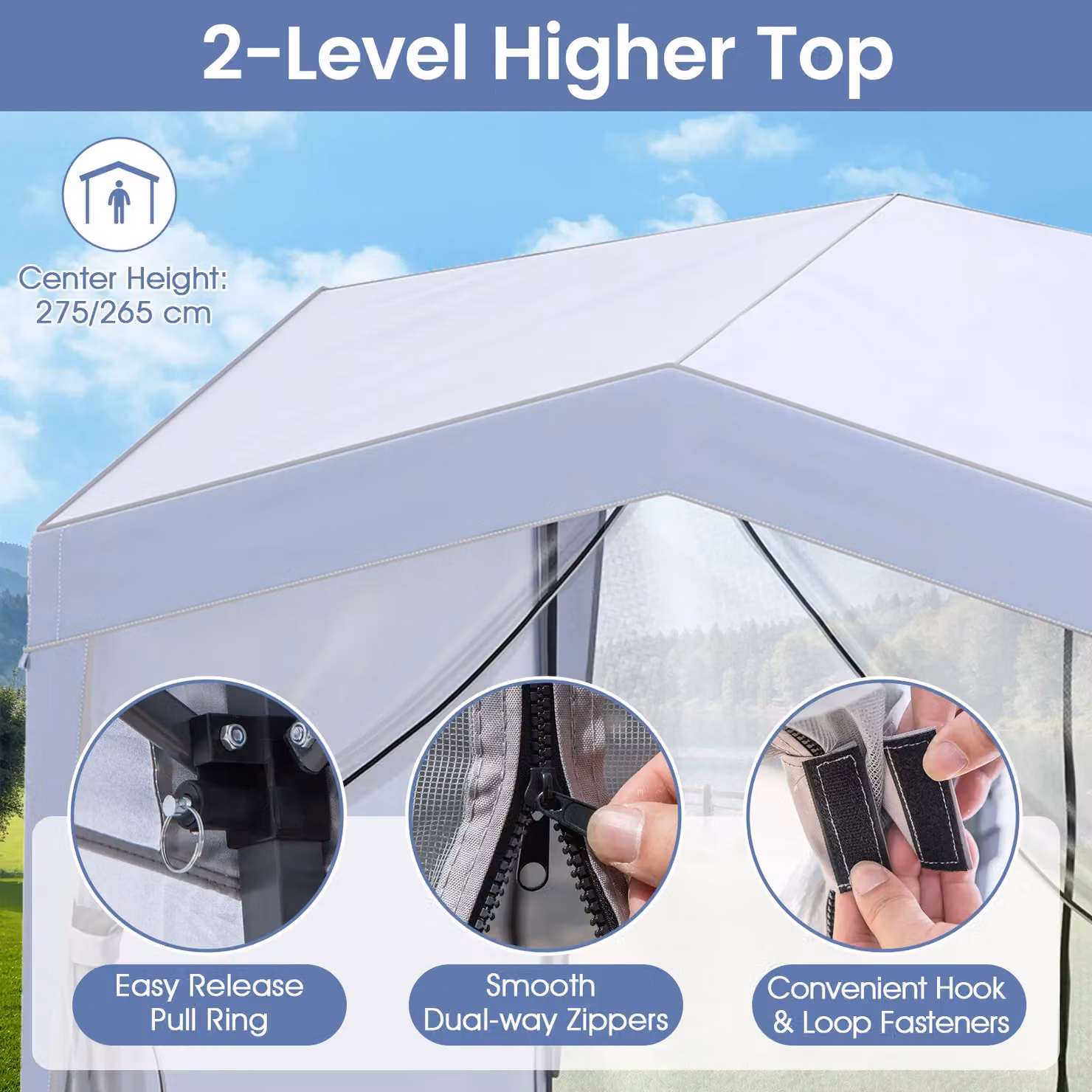 Gymax White Pop Up Canopy Tent Folding Garden Gazebo W: 302 cm, D: 302 cm, H: 265 cm – 2
