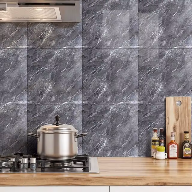 Lifeideas Set of 10 Marble Effect Adhesive Wall Stickers, Grey, W/D/H: 40 x 40 x 0.16 cm
