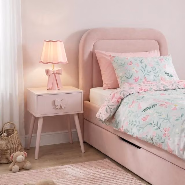 OHS Kids Bow Bedside Table with 1 Drawer Storage Unit in Light Pink – 1