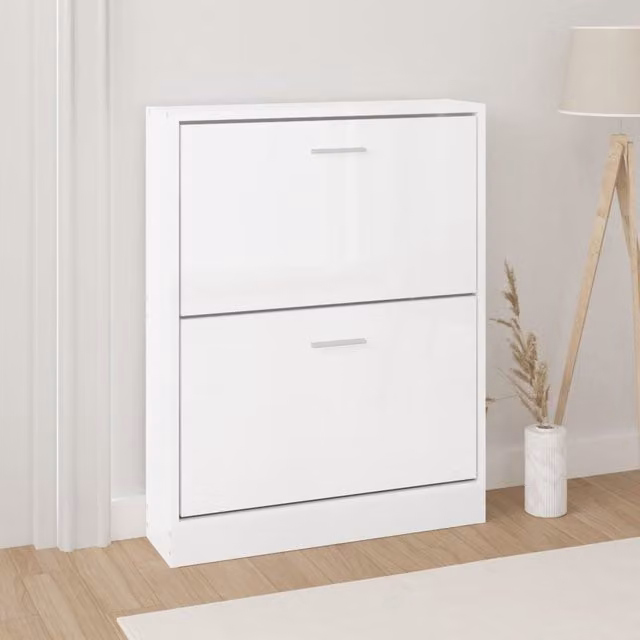 Berkfield Home High Gloss White Shoe Cabinet W/D/H: 59 x 17 x 81 cm
