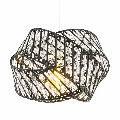 Happy Homewares Modern Triple Ring Matte Black Metal Pendant Light Shade with Transparent Acrylic Beads W/D/H: 21 x 21 x 30 cm – 1
