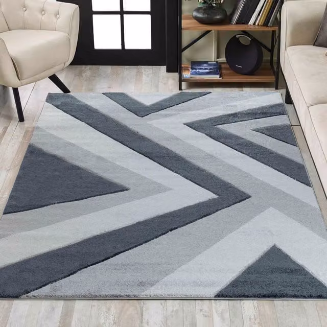 Desire Rugs Valencia Modern Geometric Zig Zag Carved Area Rug in Black and Grey, W: 160 cm, L: 230 cm