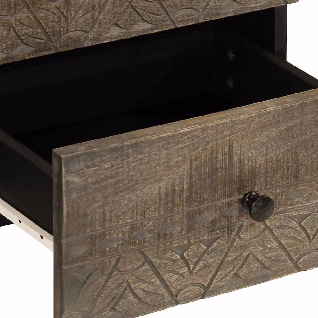 Berkfield Home Set of 2 Light Grey Mango Wood Bedside Cabinets, W/D/H: 40 x 33 x 46 cm – 6