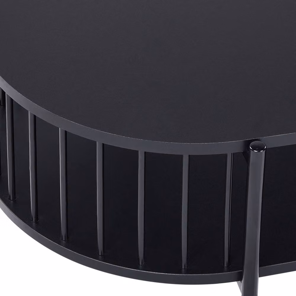 Wyld and Coco Retro Oval Coffee Table in Black MDF with Shelf, W: 103 cm, D: 50 cm, H: 36 cm – 4