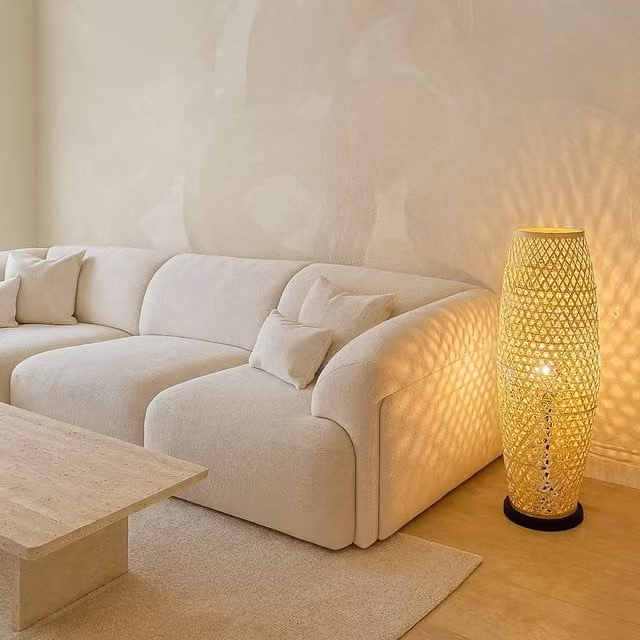 CGC Lighting Natural Bamboo Floor Lamp in Brown and Beige, Height: 83 cm – 1