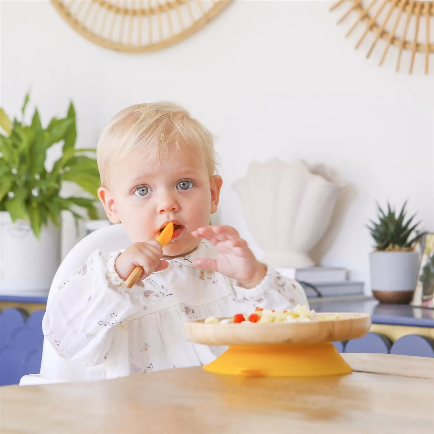 Tiny Dining Bamboo and Silicone Tip Spoon for Babies and Toddlers in White – 1