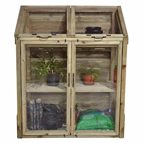 Forest Garden Brown Wooden Mini Greenhouse with Acrylic Windows and Shelving, W/D/H: 120 x 62 x 144 cm – 4