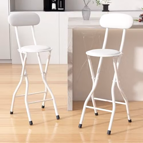 MCC Direct Set of 2 Folding White Faux Leather Bar Stools with Metal Frame – 2