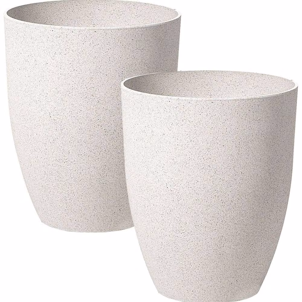 Wyld and Coco Set of 2 White Stone-Effect Fibre Clay Planters, W: 43 cm, H: 52 cm – 2
