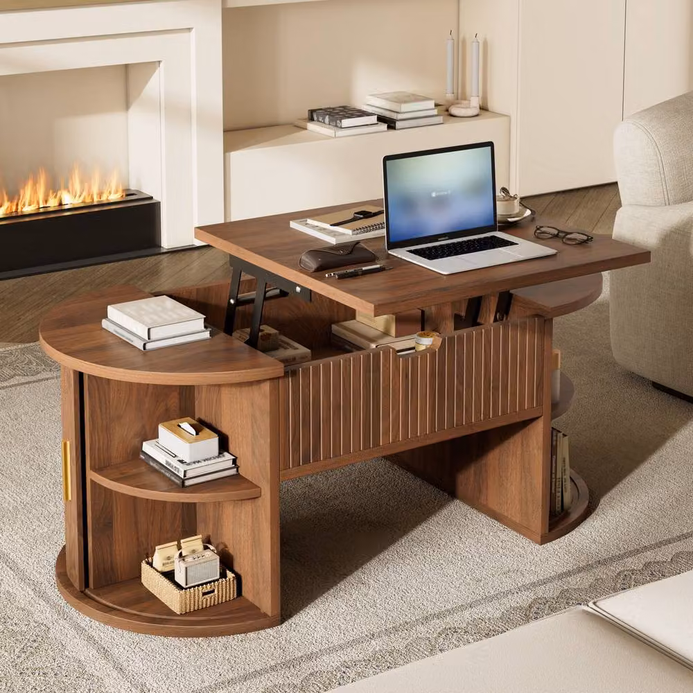 Matteo Walnut Height-Adjustable Oval Coffee Table in Brown – 6