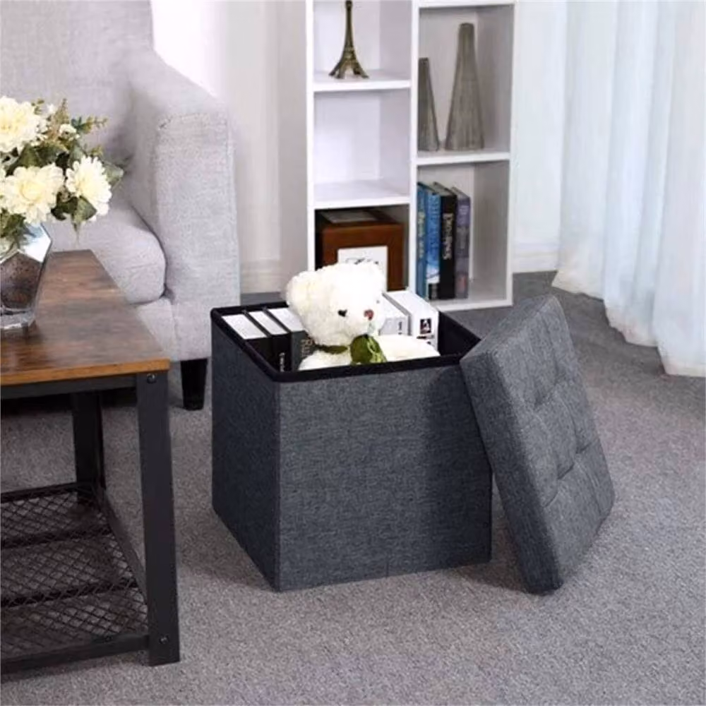 FORGEVIO Dark Grey Folding Ottoman Storage Box, W/D/H: 38 x 38 x 38 cm – 2
