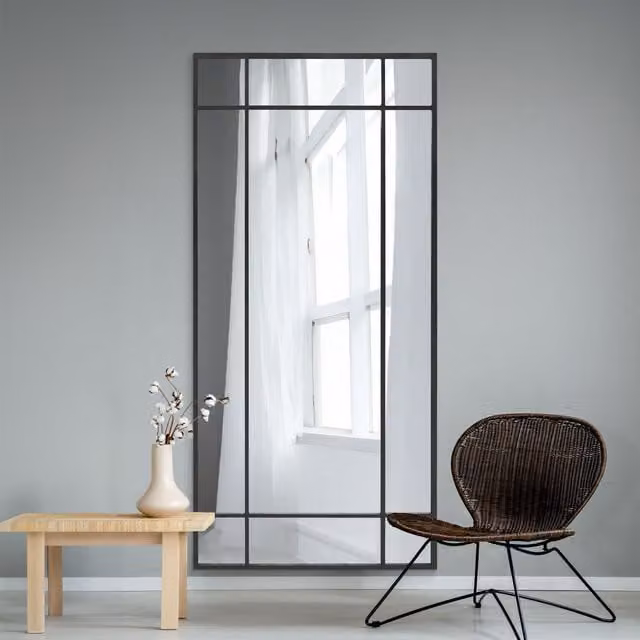 MirrorOutlet Wenestra Contemporary Rectangular Wall Leaner Mirror in Black, H 180 cm x W 85 cm
