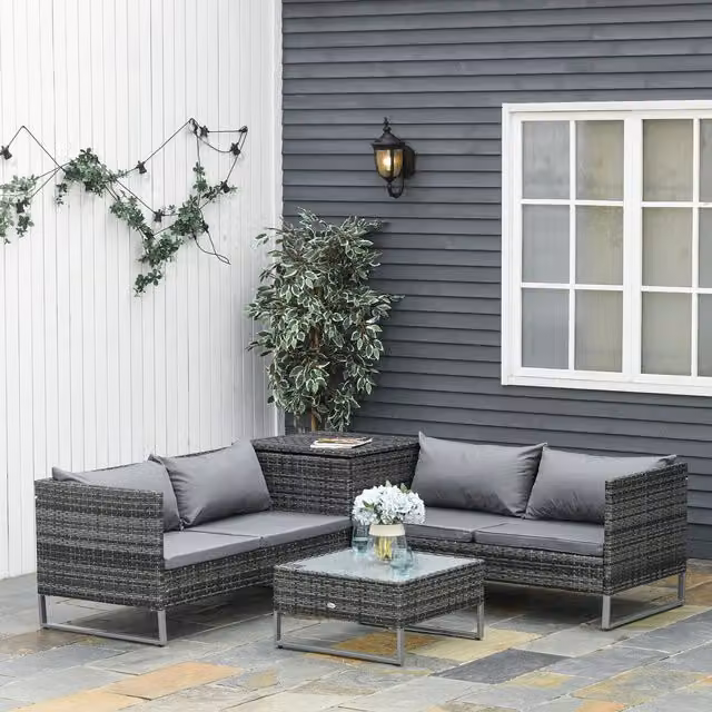 Outsunny Rattan Garden Furniture Set with Cushions in Grey – 8