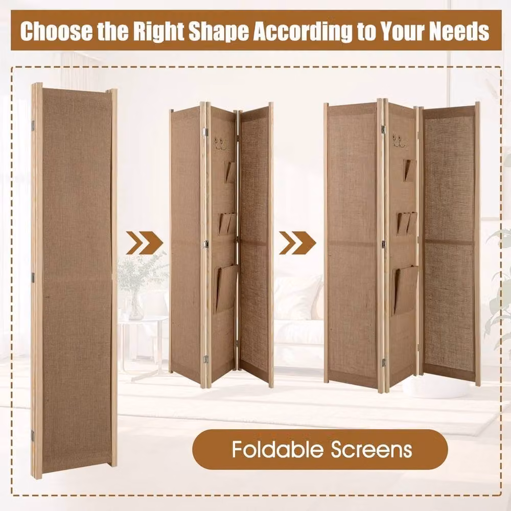 Havendro 3-Panel Folding Privacy Screen with Hooks in Natural Beige/Sand – 4
