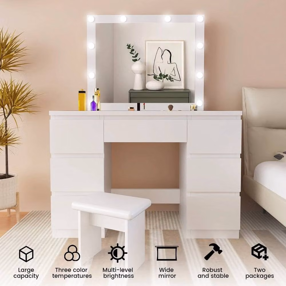 PAWNORA Modern White Lacquered Wood Dressing Table – 2