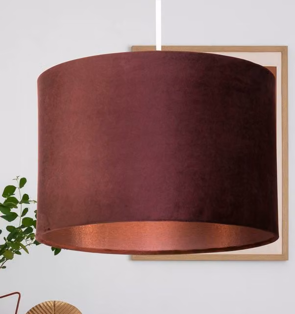 Lighting Collection Plum Velvet Drum Lamp Shade with Silk Liner, Diameter: 30 cm