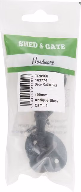 Hiatt Heavy Duty Cabin Hook in Black, 100mm