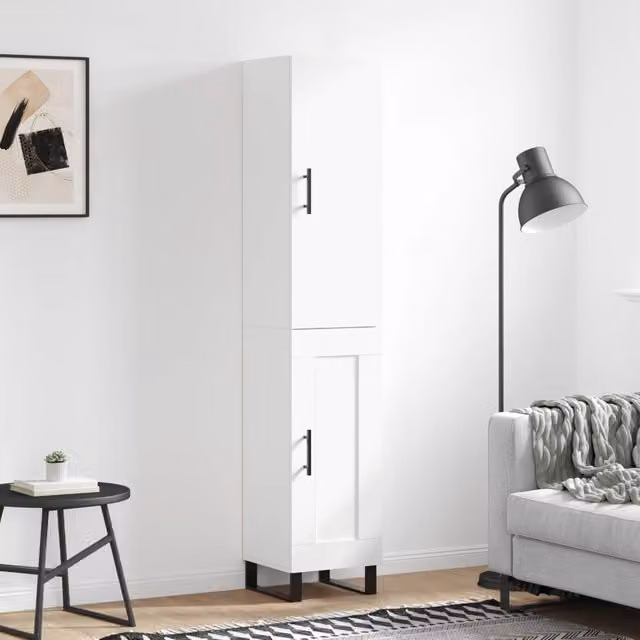 Berkfield Home Modern White Matt Highboard with Hinged Doors and Internal Shelves, W/D/H: 34.5 x 34 x 180 cm