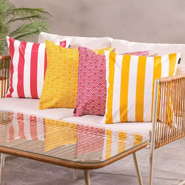 ICON 4-Pack Striped Square Outdoor Cushions in Pink and Yellow