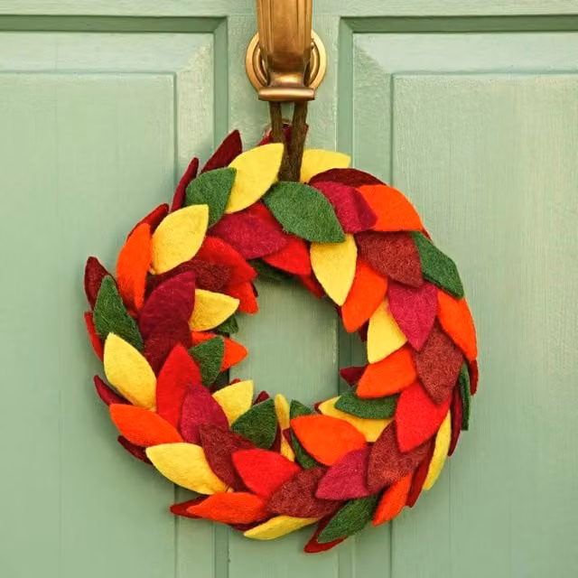 Paper High Multicolour Leaf Wreath with Floral Autumn Decor