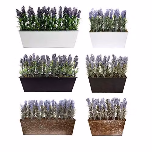 GreenBrokers Black Artificial Lavender in a Metal Tin Planter Window Box, 30 cm – 2