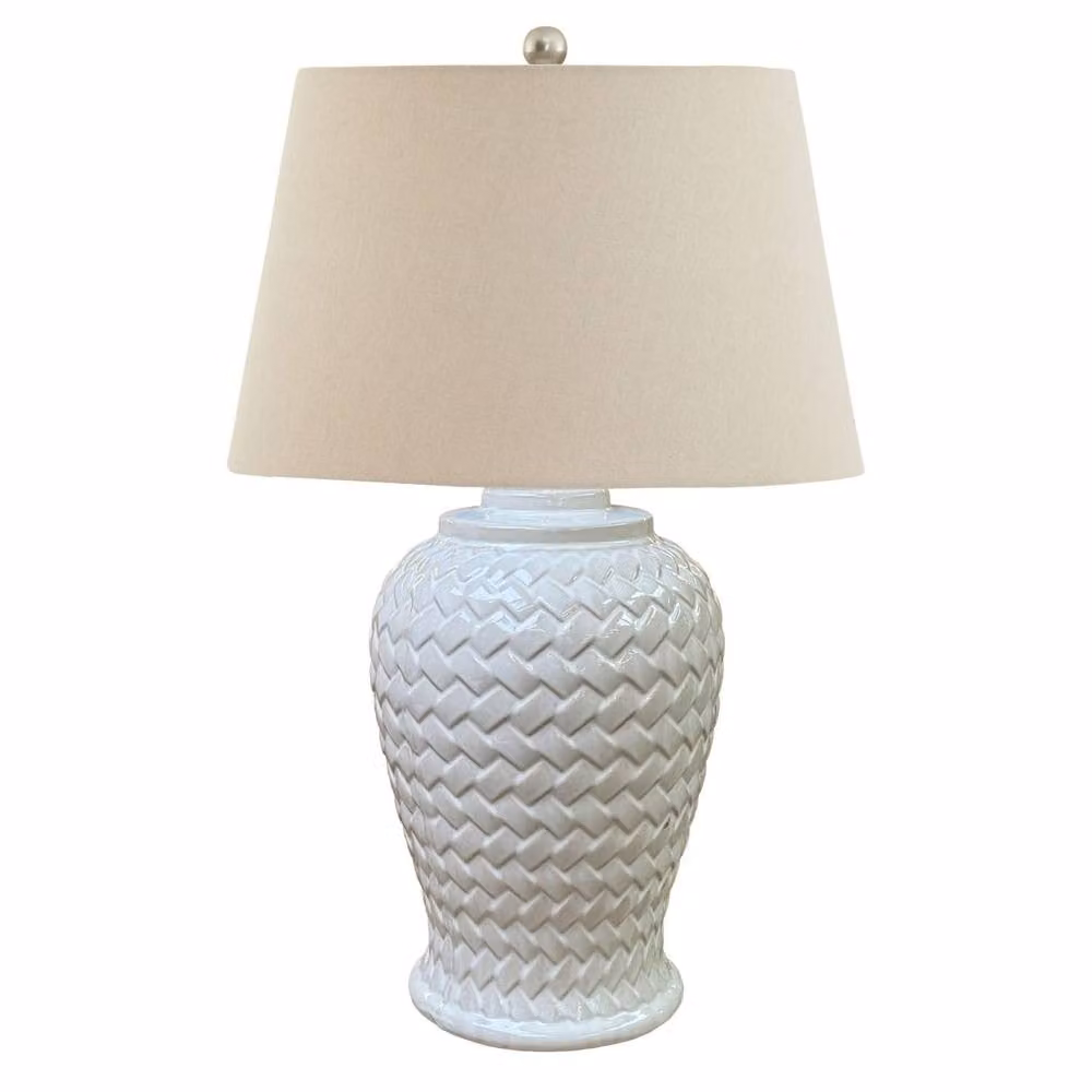 Wyld Haus Bloomvale Woven Ceramic Table Lamp with White Linen Shade – 2