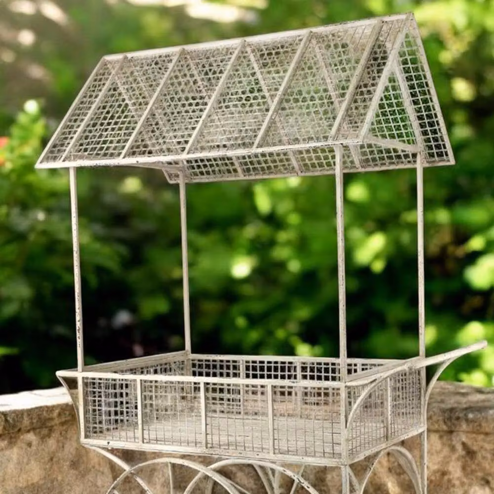 Minster Stylish Living Ltd Metal Flower Cart in Cream, W: 109 cm, D: 66 cm, H: 174 cm – 2