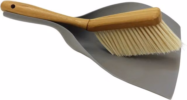 JVL Wall Mountable Bamboo Dustpan and Bristle Brush Set in Brown, Yellow or Grey