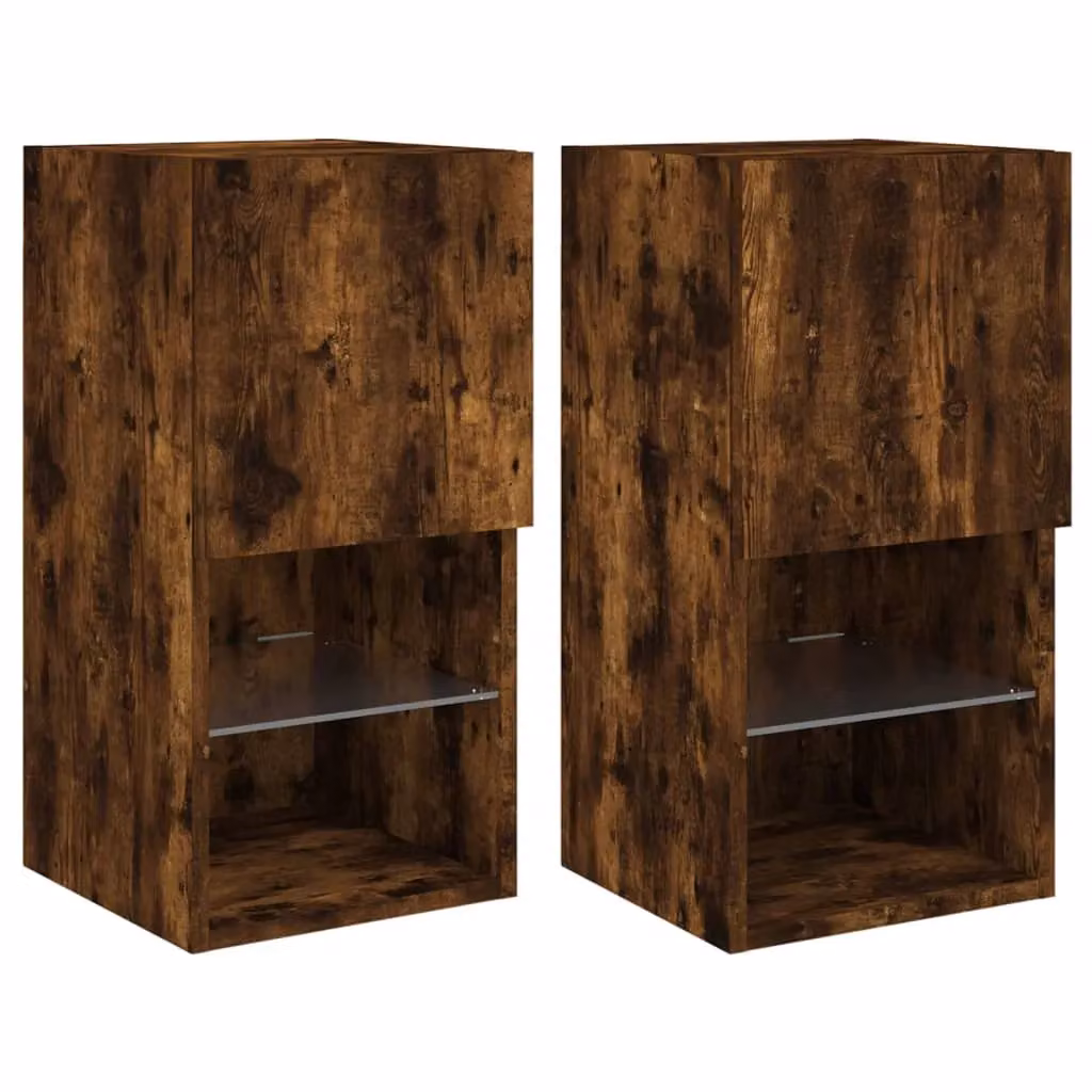 Berkfield Home Set of 2 Modern TV Cabinets with LED Lights in Smoked Oak Brown, W/D/H: 30.5 x 30 x 60 cm – 2