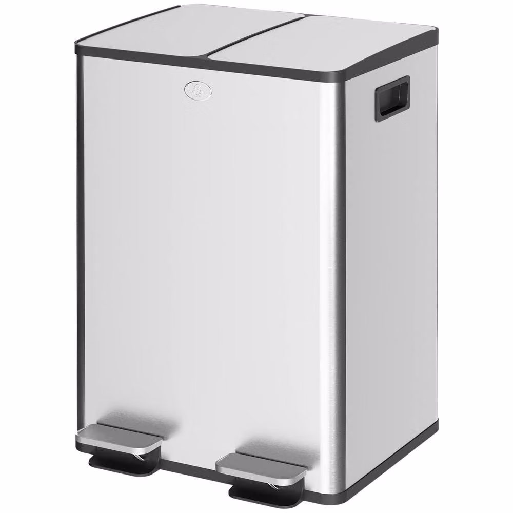 STILVORA Dual Kitchen Bin with Pedal Lid and Odour Filter, 56L, Silver Stainless Steel – 3