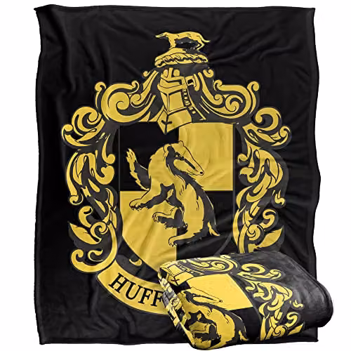 LOGOVISION Harry Potter Hufflepuff Crest 3 Soft Fleece Throw Blanket, White and Multicolour, W/D: 152 x 127 cm – 1