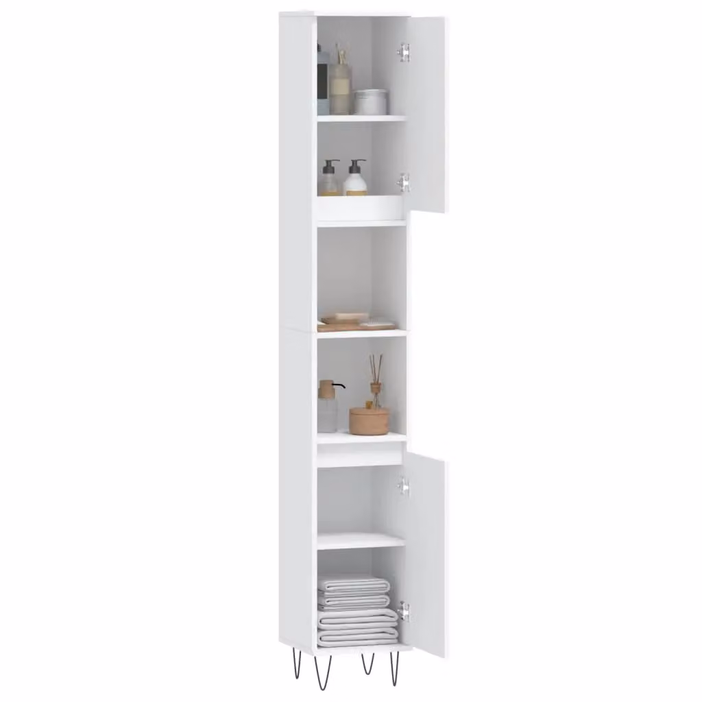 Berkfield Home White Freestanding Bathroom Cabinet with Hinged Doors and Internal Shelves, W/D/H: 30 x 30 x 190 cm – 2