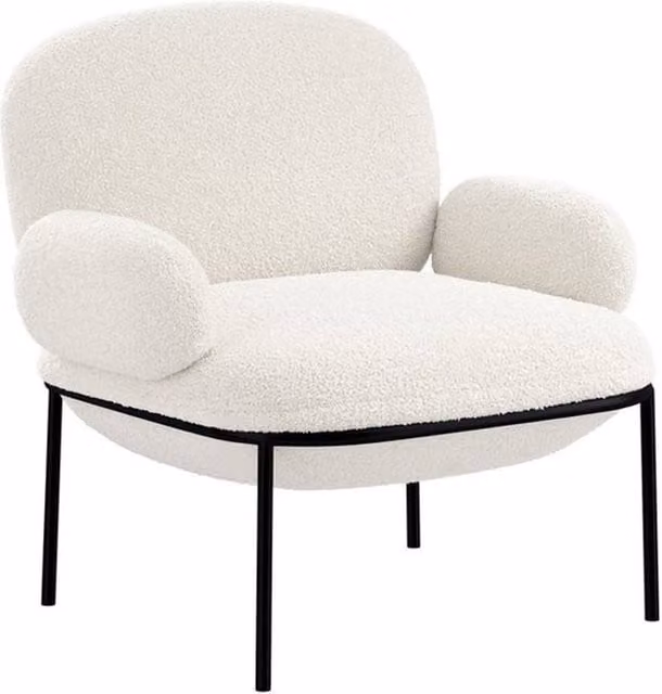 Lemon Pavilion Furniture Avery Indoor Lounge Chair in White Boucle with Black Metal Frame, L74 x W80 x H79 cm