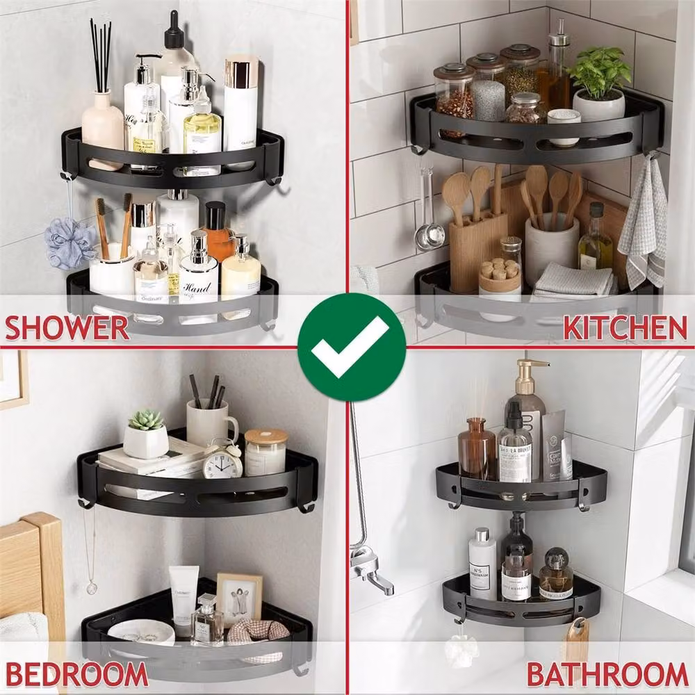 Nordara 2 Pack Matt Black Aluminium Corner Bathroom Shower Shelves – 4