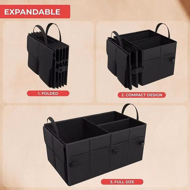 VOGREX Foldable Large Car Boot Storage Organiser and Tools Holder, Black, W: 40.0 cm, D: 26.0 cm, H: 56.0 cm
