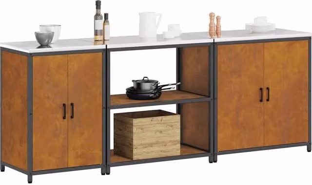 Berkfield Home Modern 3-Piece Metal Storage Set with Shelves and Hinged Doors, Brown, H 240 x W 92 x D 50 cm – 1