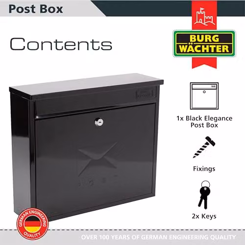 Burg-Wächter Black Elegance Wall Mounted Galvanised Steel Lockable Weatherproof Post Box, W: 36 cm, H: 31 cm, D: 10 cm – 3